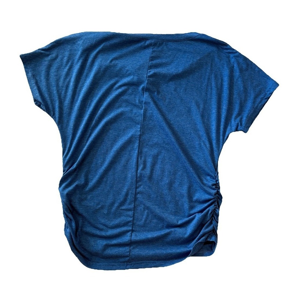 Womens Blue V-Neck Ruched Side Short Sleeve T-Shirt Size M Relaxed Fit Tee - Picture 3 of 4
